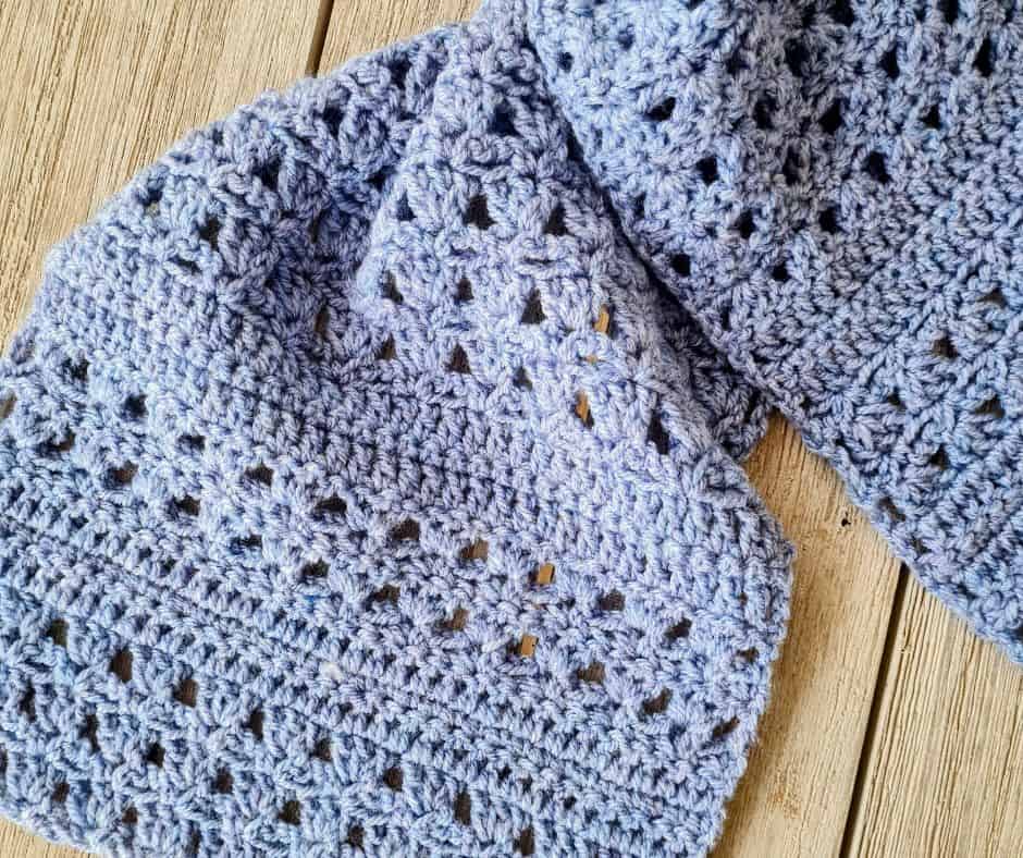 blue textured crochet scarf