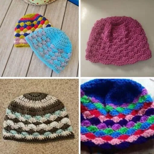 scrap yarn shell stitch beanie pattern