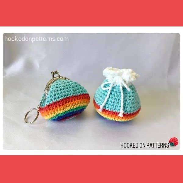 A Kiss Lock Rainbow Coin Purse Or Drawstring Pouch crochet pattern