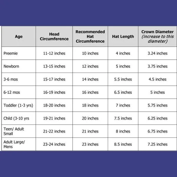crochet hat size chart