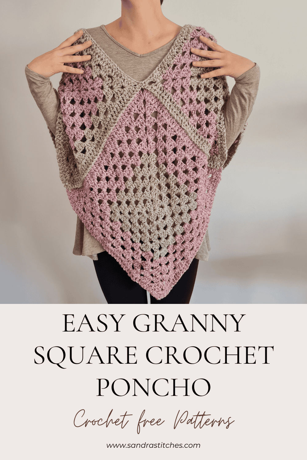 Granny Square Poncho Pattern - Rustic Rose - Sandra Stitches