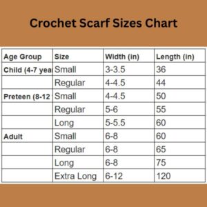 crochet scarf size chart