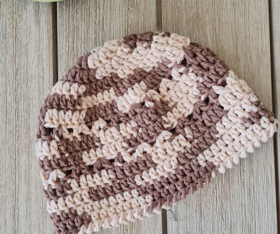 crochet beanie in neutral colors