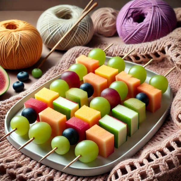5 Healthy and Non-Sticky Snacks Perfect for Crocheters fruit kebabs
