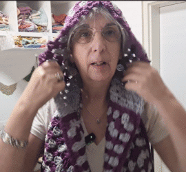 purple hooded scarf video