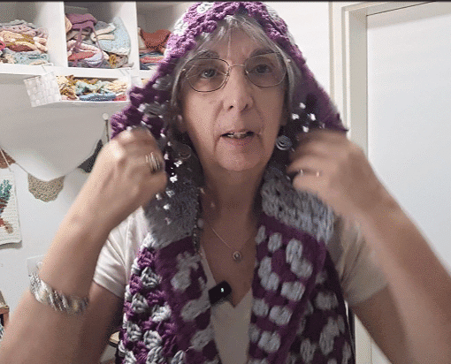purple hooded scarf video