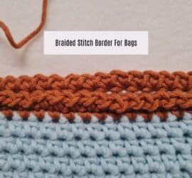 crochet braided border on beginner bag tutorial free pattern" Step image 1: "foundation round crochet bag border beginner" Step image 2: "crochet slip stitch braided border step by step" Finished image: "simple crochet braided border finished bag