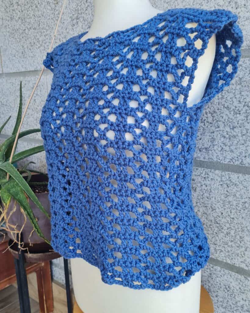 Fiona Top — Breezy crochet Fiona top made from two simple rectangles in blue