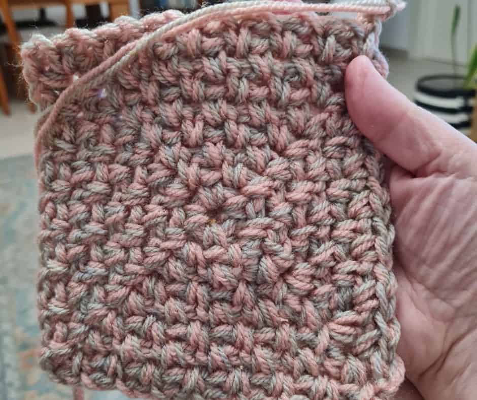 Close-up of linen stitch texture on the crochet bag square