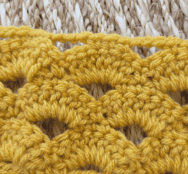 Close up of arcade stitch fan and chain three space