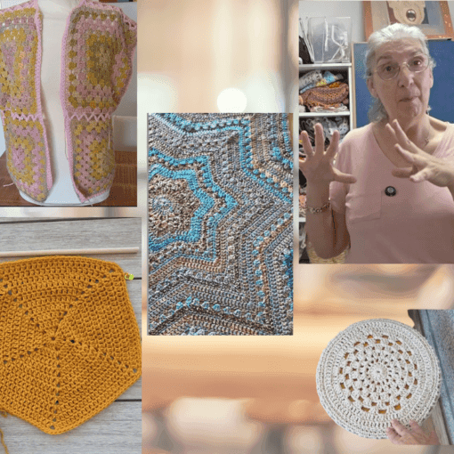 Sandra with practical crochet projects for her home, family and herself