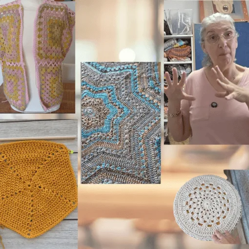 Sandra with practical crochet projects for her home, family and herself