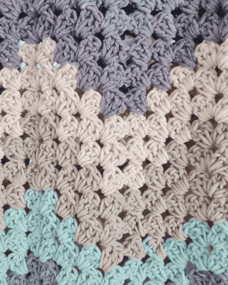 Close up of the granny cluster chevron ripple stitch on the wall hanging